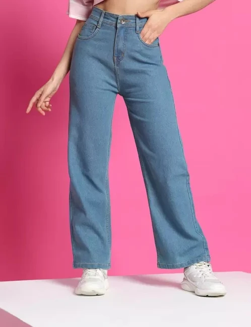 Women Flared High Rise Blue Jeans